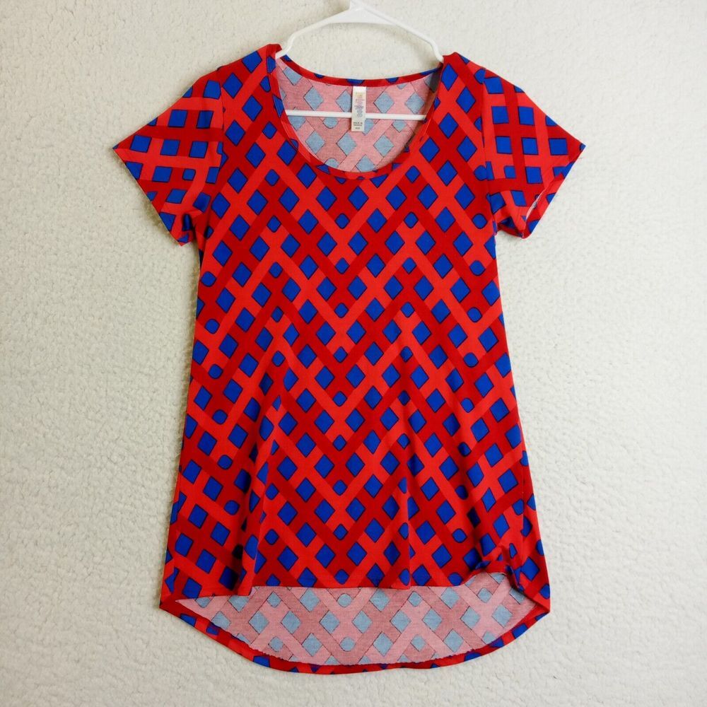 LuLaRoe T-Shirt Womens XXS Short Sleeve Red‎ and Blue Polyester/Spandex